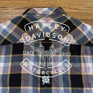 Harley-Davidson Woman's Plaid Shirt - Purple And Gold